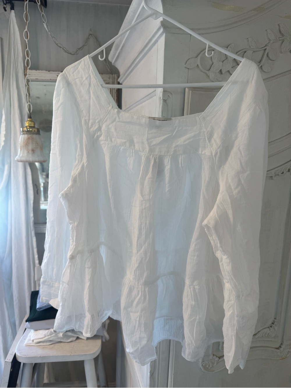 American Eagle Outfitters White Square-Neck Peasant Blouse
